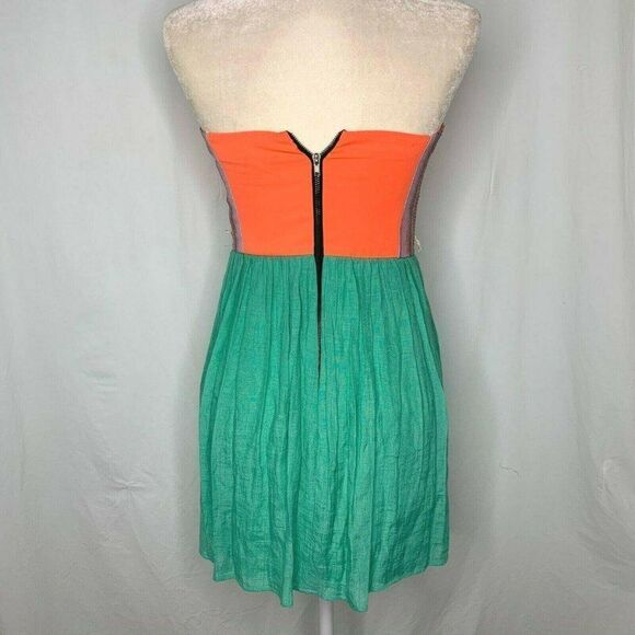 Jodi Kristopher Mini Dress 5 Orange Mint Green Strapless Zipper Back Lined - Picture 4 of 5